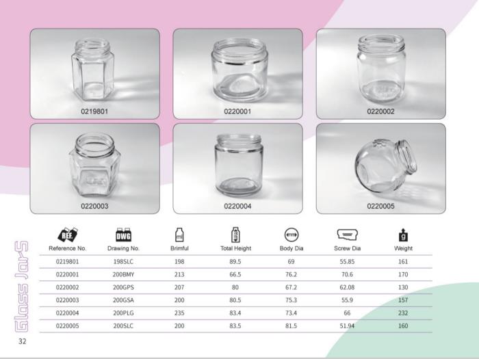 Clear Glass Food Jars 190ml - 250ml